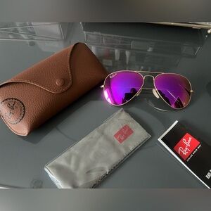 Ray-Ban Aviator Sunglasses - Gold Frame with Purple Mirror Lenses